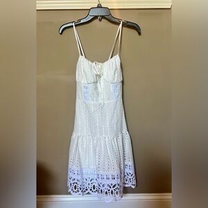 NWOT CHARO IBIZA 1989 WHITE/IVORY EYELET MINI DRESS XS